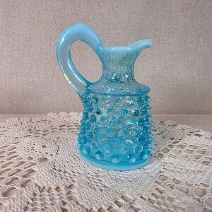 Vintage Blue Opalescent Hobnail Cruet - AS IS - Hairline Crack